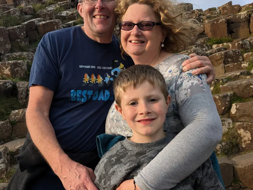 A family enjoying the Giant’s Causeway during an English immersion stay
